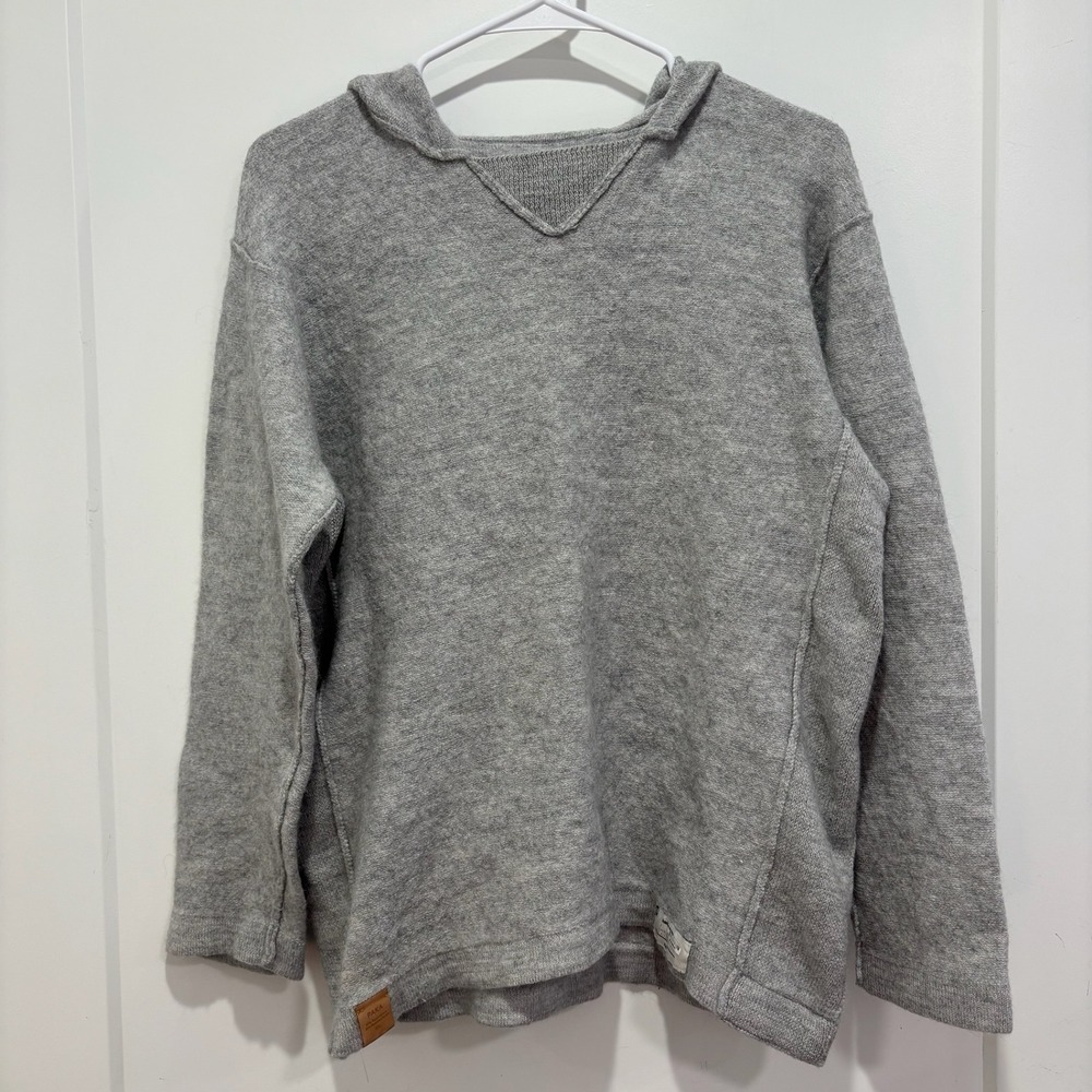 PAKA Royal Alpaca Wool Blend Handmade Knit Hoodie Grey XXL